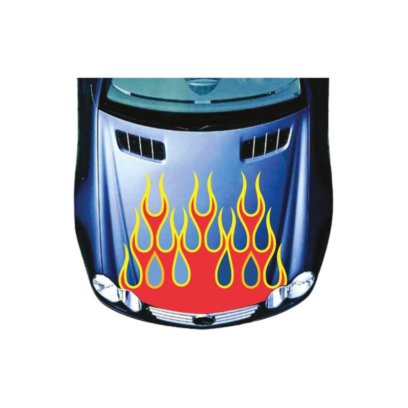 Autocollants capot voiture flammes feu Mod.10 rouge