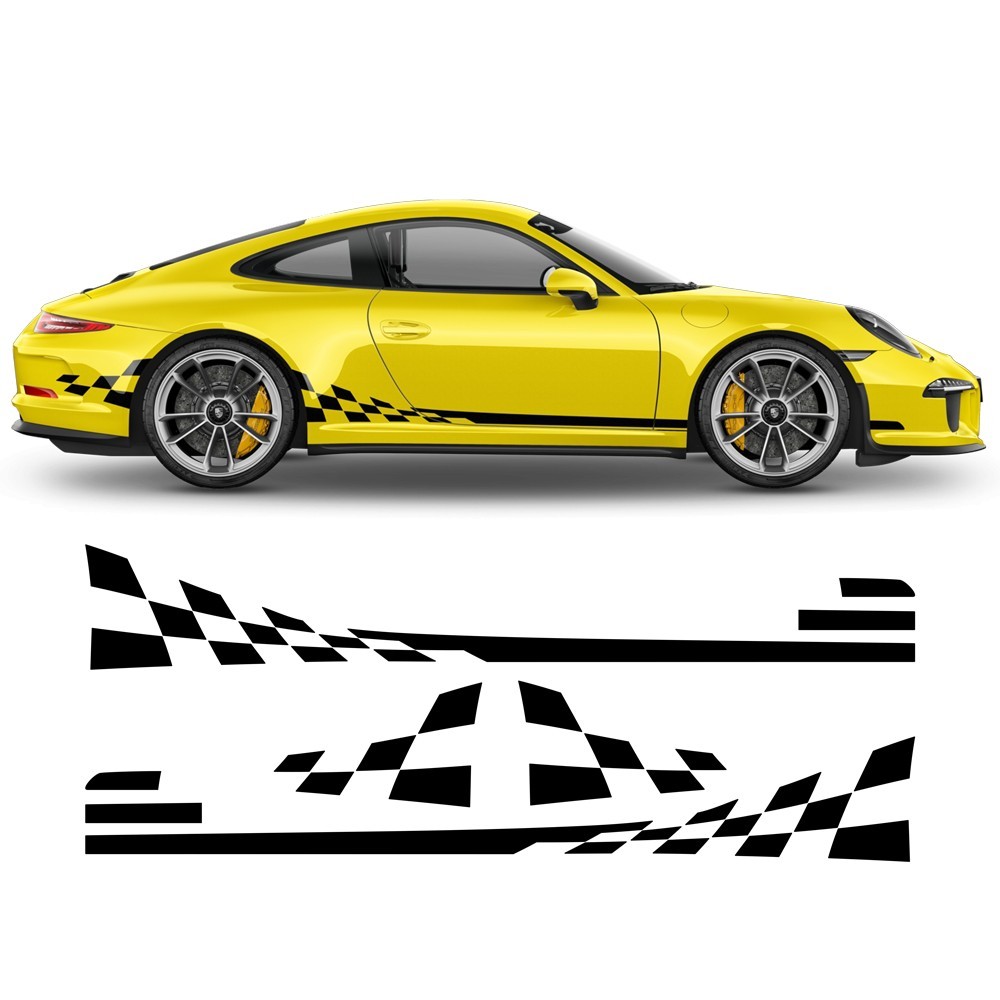 Porsche Carrera chequered flag side stripe stickers - Star Sam