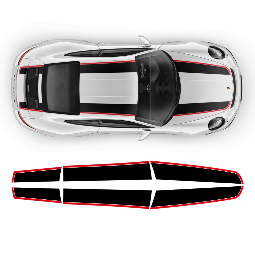 Adesivos de listras superiores Listras R contornadas Porsche Carrera 2005 - 2019 - Star Sam