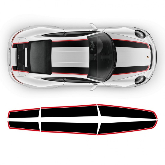 Nálepky s hornými pruhmi Contoured R pruhy Porsche Carrera 2005 - 2019 - Star Sam