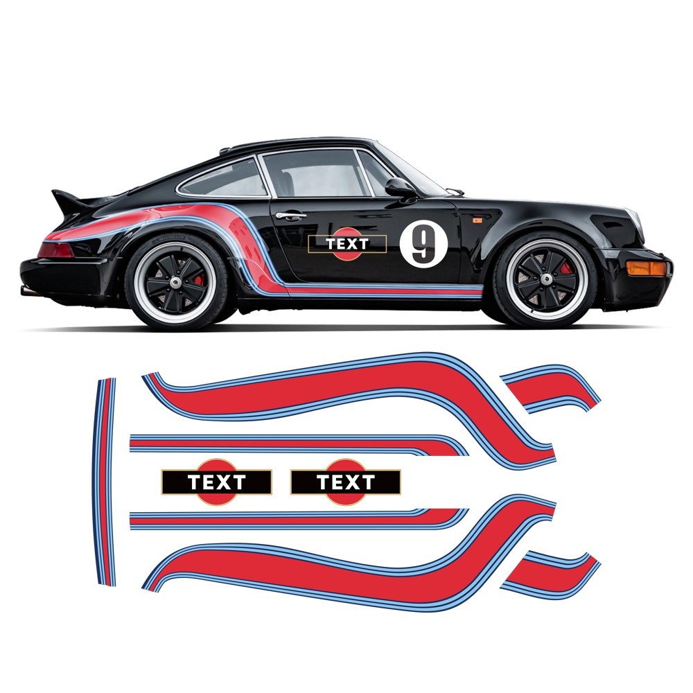 Kit de autocolantes de faixas laterais curvas estilo Martini para Porsche 964 - Star sam