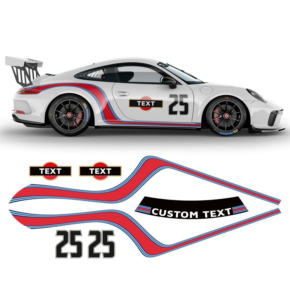 Zakrivené bočné pruhy Martini  Porsche Carrera/Turbo/Targa 2005-2021.