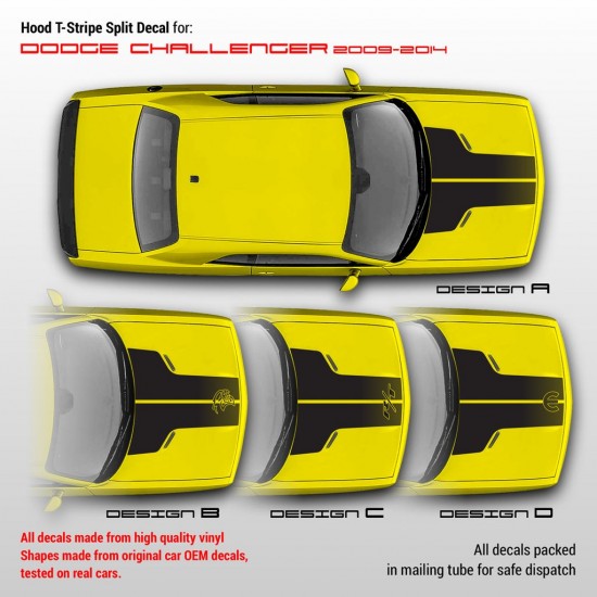 Dodge Challenger 2009 - 2018 Split T-Stripes Stickers - Star Sam