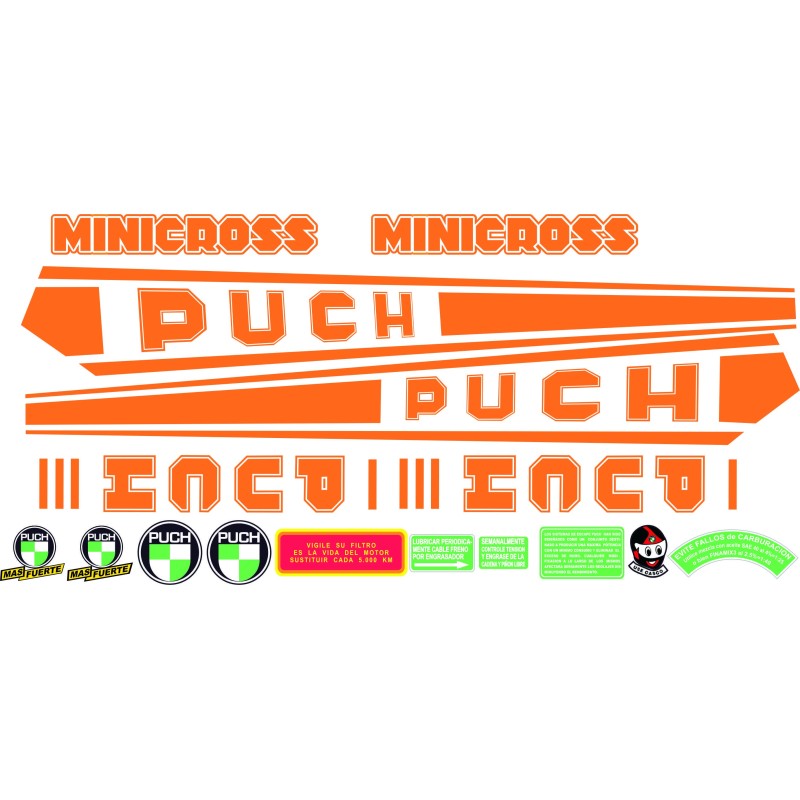 Juego de Adhesivo compatible con PUCH Minicross III Naranjas moto clásica