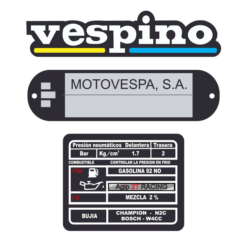 Vespino  Motovespa Motorbike Stickers  Black - White - Star Sam