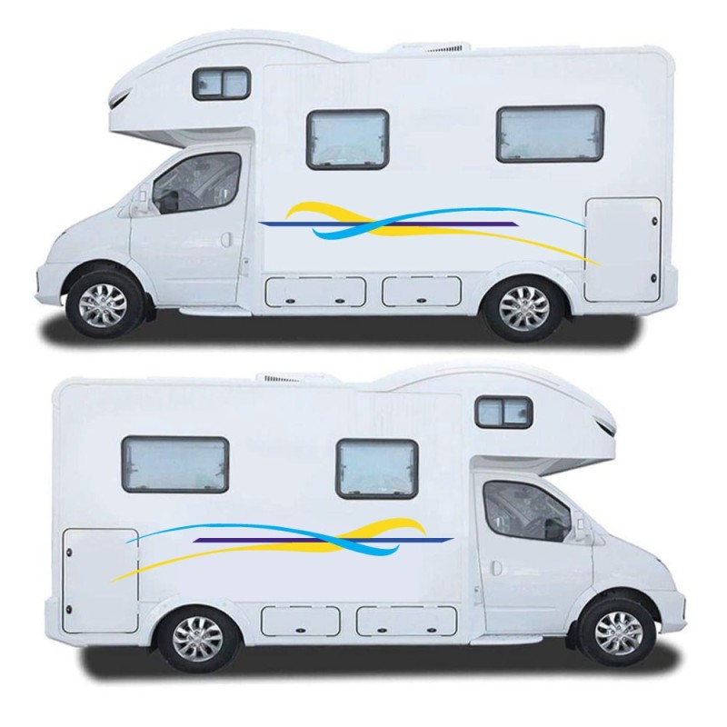 Caravan Stickers-Decals Yellow & Blue Side Stripes - Star Sam