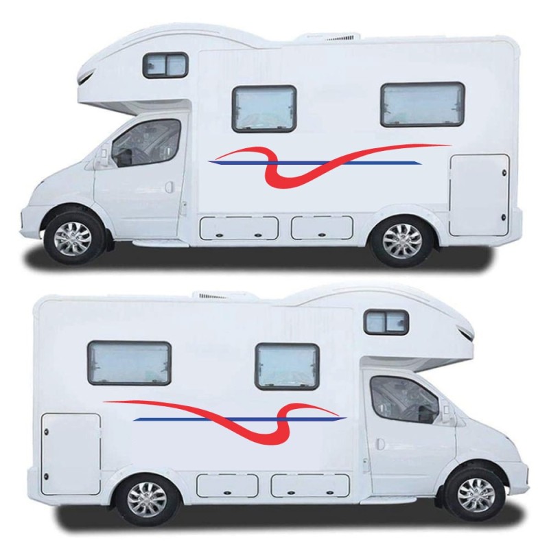 Red & Blue Side Stripes Caravan Stickers Decals - Star Sam