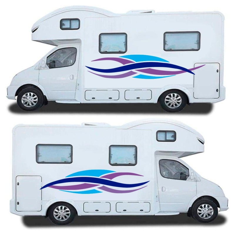 Blue and Lilac Side Stripes Caravan Stickers - Star Sam