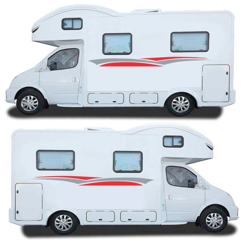 Adesivi Camper-Roulotte Sidestripes Grigio e Rosso - Star Sam