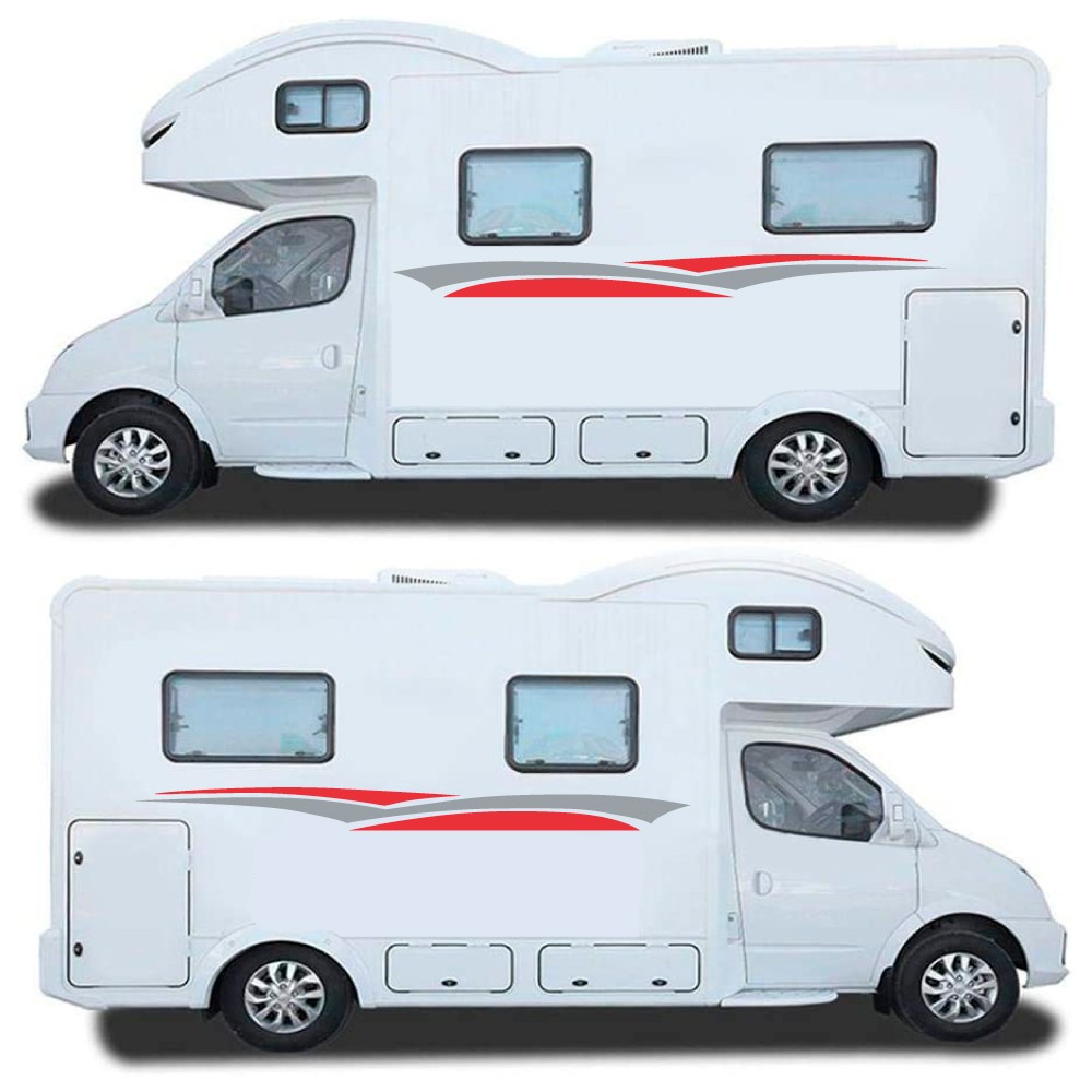 Grey and Red Side Stripes Caravan Stickers-Decals - Star Sam