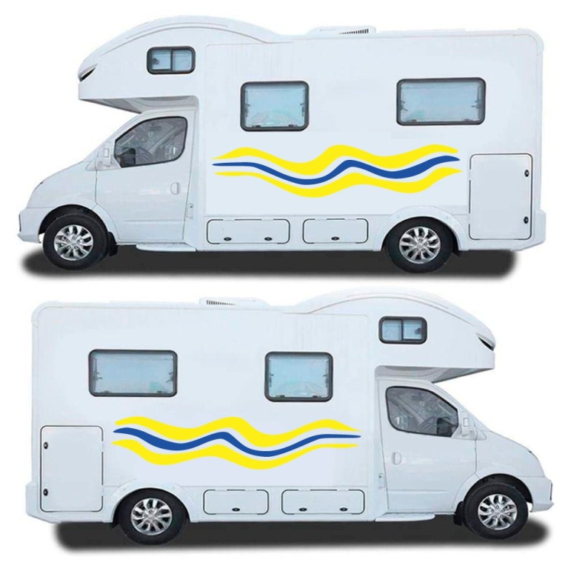 Vinilos Caravana Franjas Color Amarillo Y Azul - Star Sam